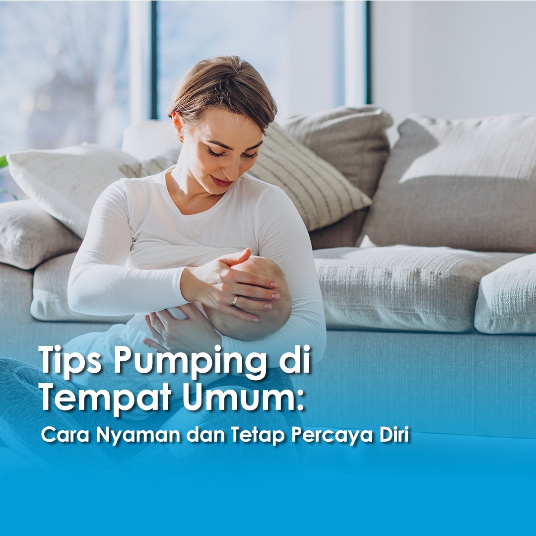 Seorang ibu duduk di sofa sambil menyusui bayinya, menggambarkan tips pumping di tempat umum agar tetap nyaman dan percaya diri.